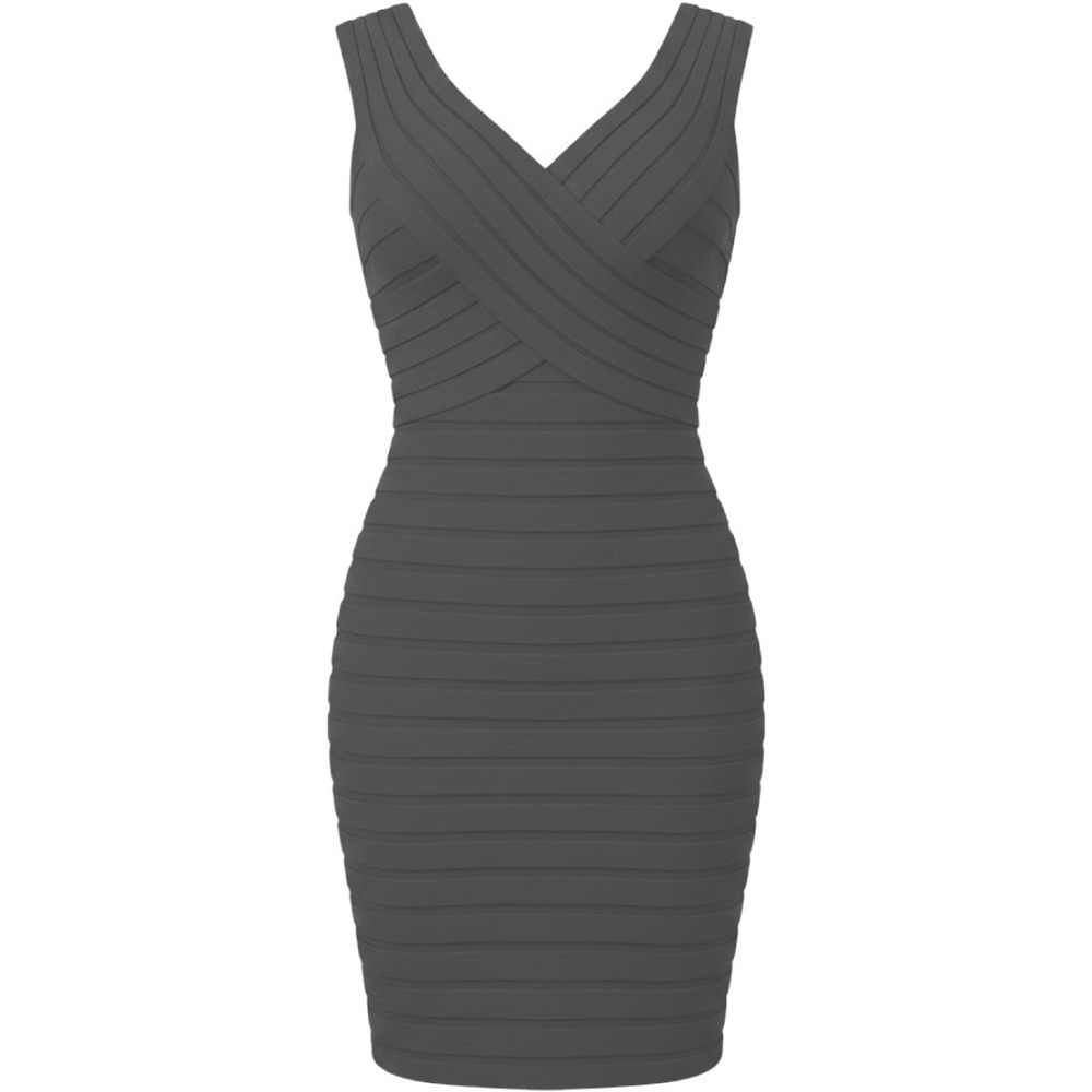 Cache Bandage Bodycon Dress 4 Black V-Neck Pleated Tiered Mini